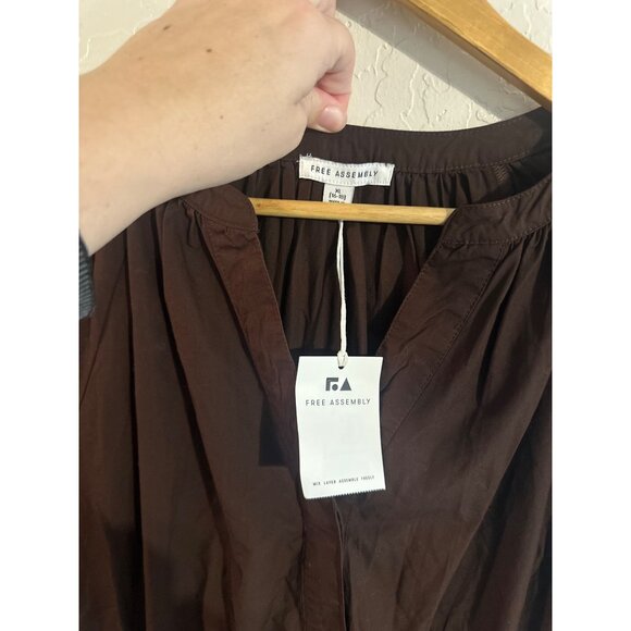 NWT Free Assembly Cotton Plus Size Brown Puffy Sleeved Tiered Midi Dress - Picture 7 of 14